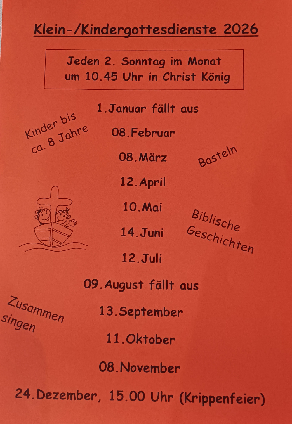 Terminplan Kleinkindergottesdienste 2026 in Christ König