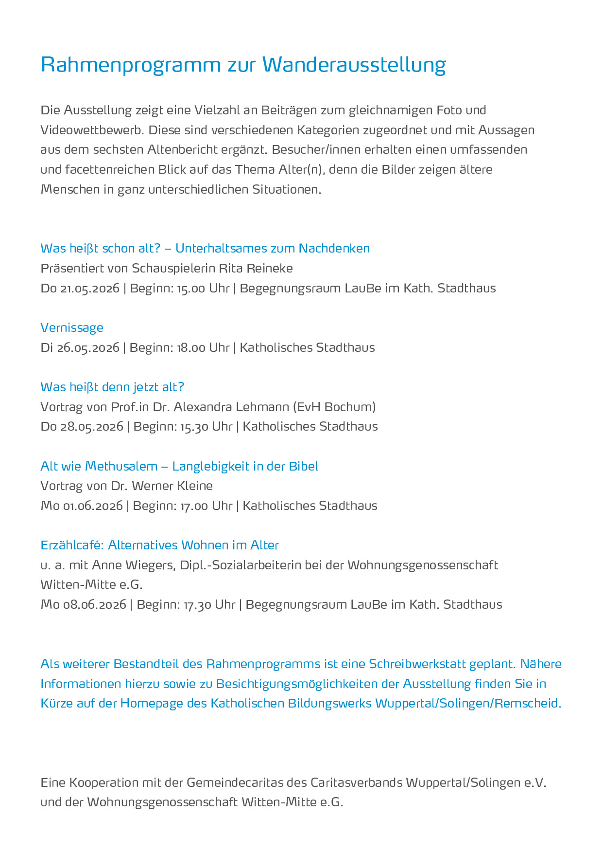Programm Wanderausstellung Altersbilder