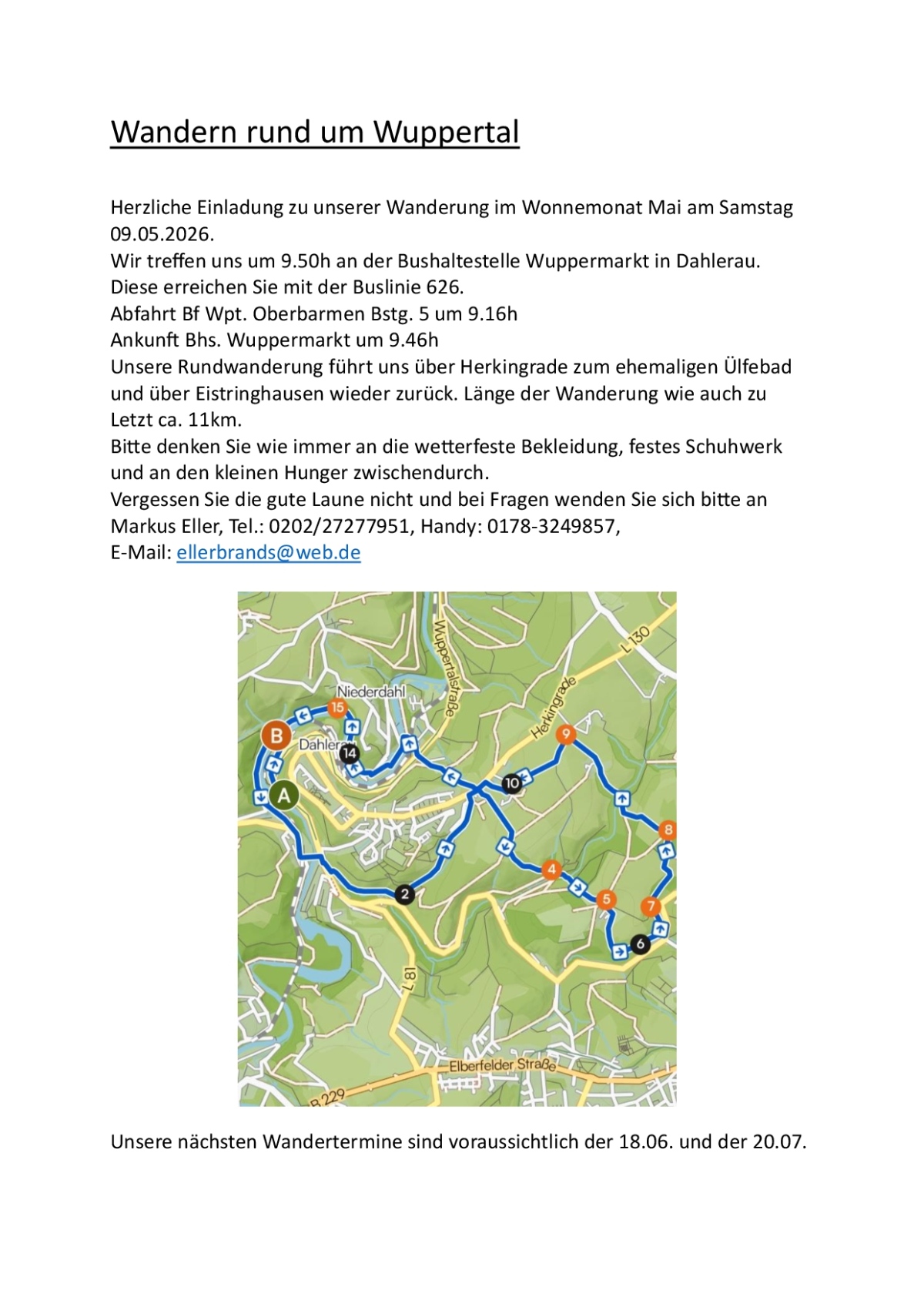 Plakat Wandern rund um Wuppertal